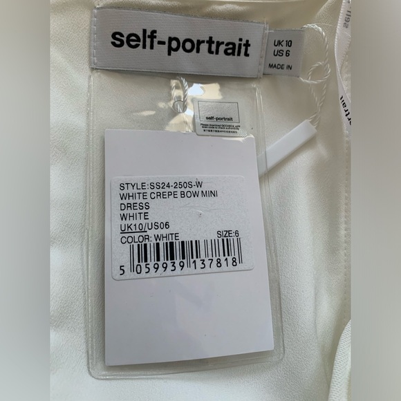 NWT Self Portrait White Crepe Bow Mini Dress Size 6 - Picture 6 of 14
